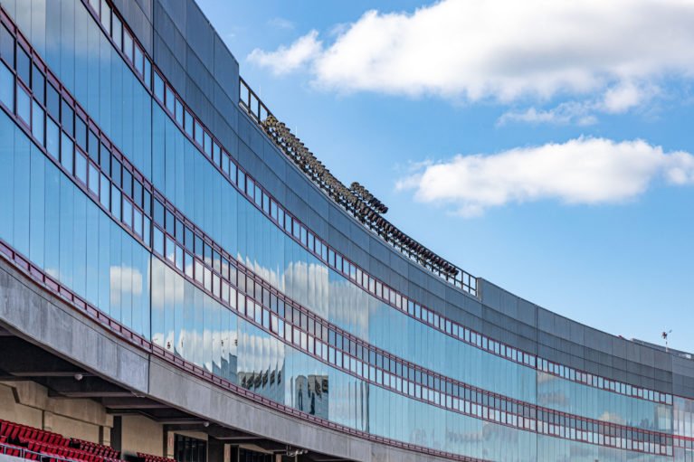 Large university campus glass facade building exterior